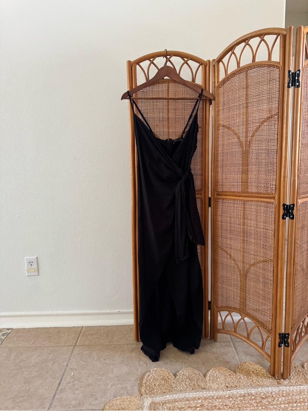 ZARA Black Linen Wrap Maxi Dress with Tie Detail